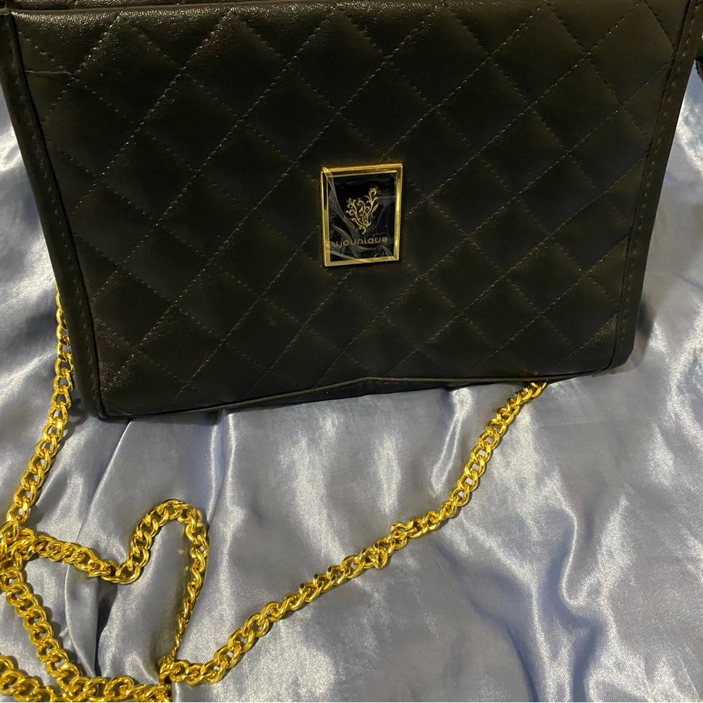 Black Quilted Bag with Gold Chain